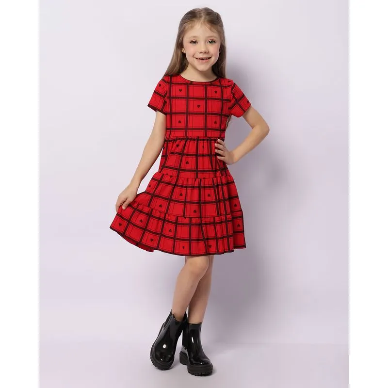 Vestido Infantil Curto Estampa Xadrez Vermelho 6
