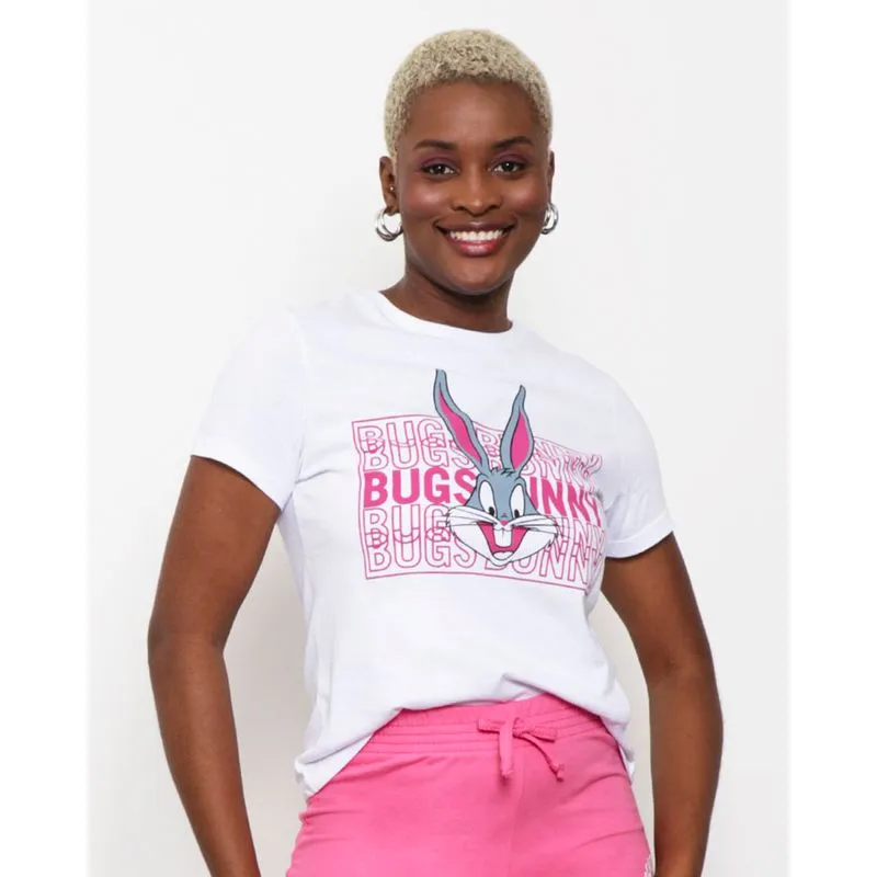 Camiseta Feminina Manga Curta Estampa Pernalonga Looney Tunes Branca GG