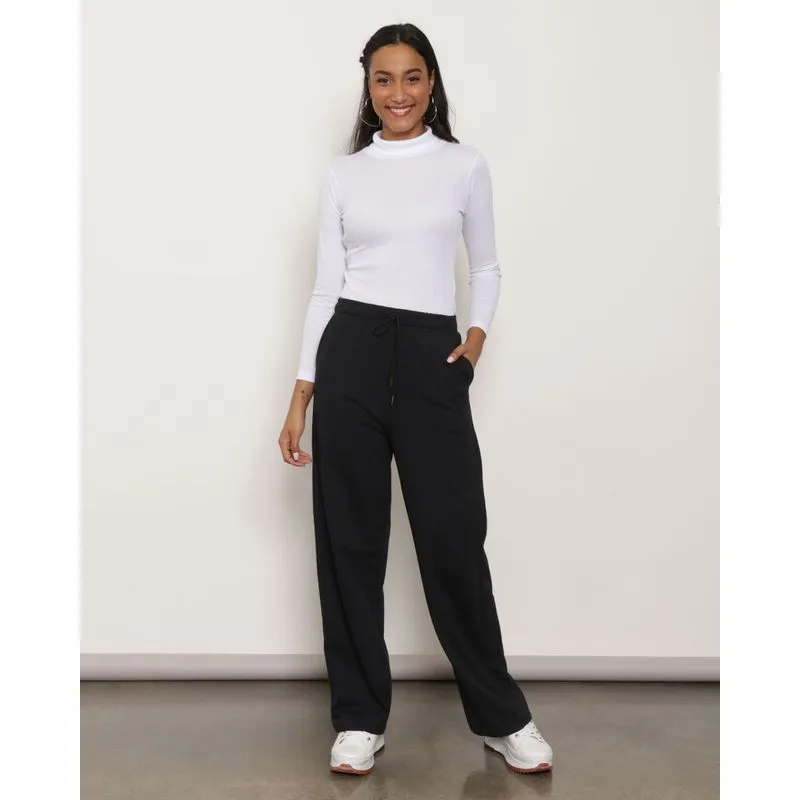 Calça Feminina Moletinho Wide Leg Com Recorte Preta G