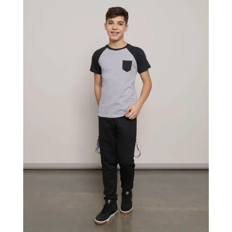 Calça Juvenil Moletom Jogger Bolso Cargo Preta 10