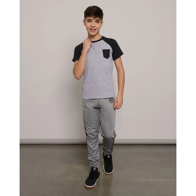 Calça Moletom Juvenil Texturizada Jogger Cinza 14