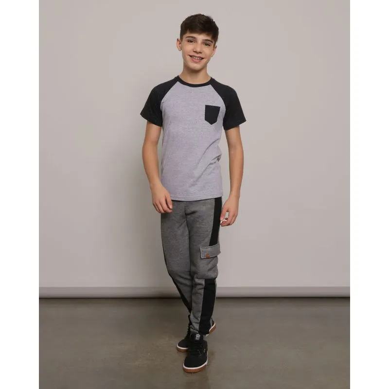 Calça Moletom Juvenil Cargo Jogger Cinza 16