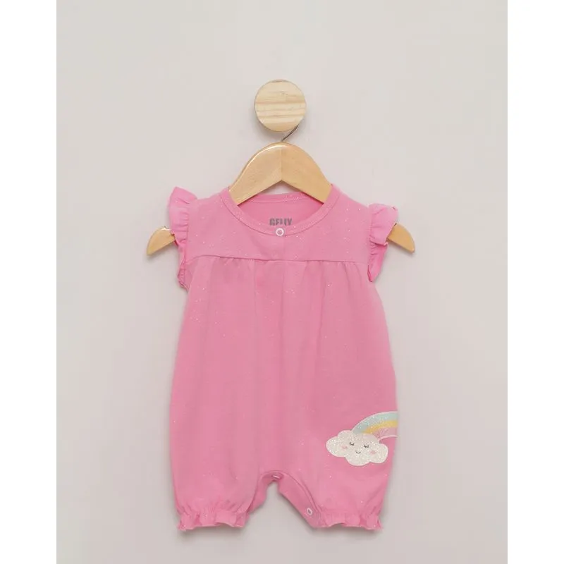 Macaquinho Bebê Regata Babado Com Glitter Rosa G