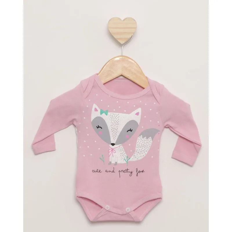 Body Bebê Manga Longa Estampa Raposa Rosa P