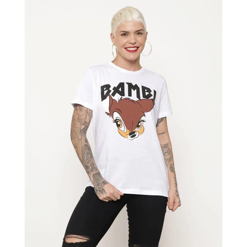 Camiseta Feminina Disney Bambi Manga Curta Branca M
