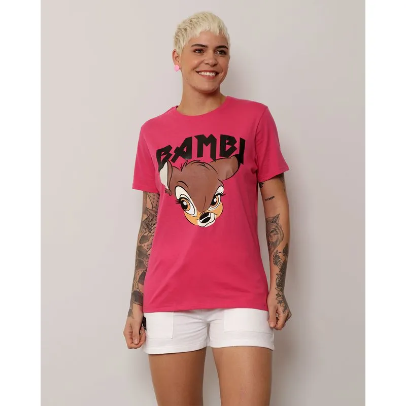 Camiseta Feminina Disney Bambi Manga Curta Rosa M