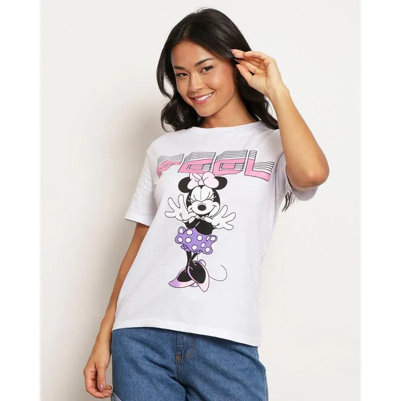 Camiseta Feminina Disney Minnie e Margarida Manga Curta Branca M