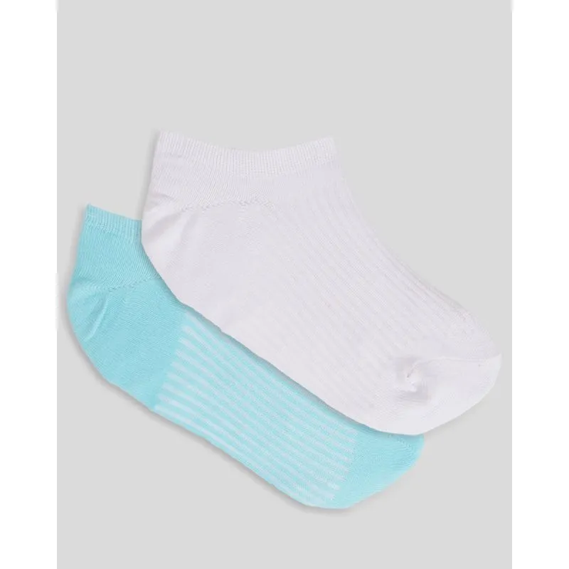 Kit Meia Feminina Cano Baixo 2 Pares Branco Azul 34 A 39