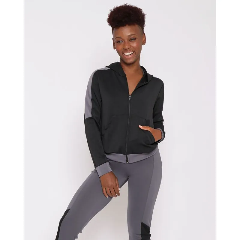 Jaqueta Feminina Fitness Neoprene Capuz Preta GG
