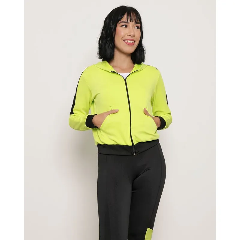 Jaqueta Feminina Fitness Neoprene Capuz Verde P