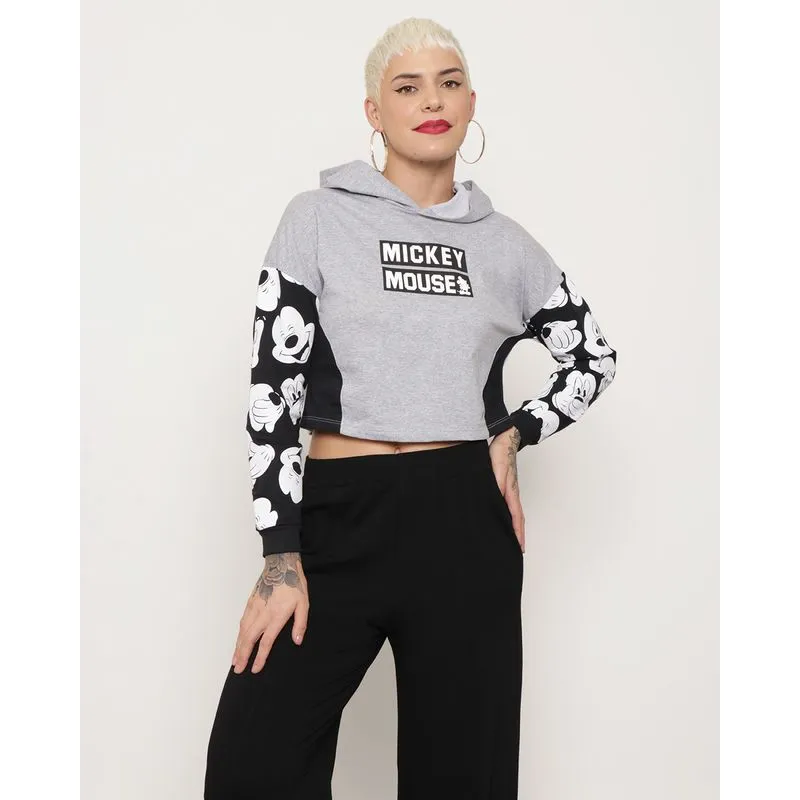 Blusa Feminina Cropped Mickey Disney Manga Longa Moletinho Cinza G