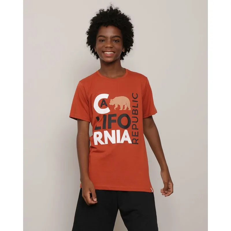 Camiseta Juvenil Manga Curta Estampa Texturizada Marrom 14