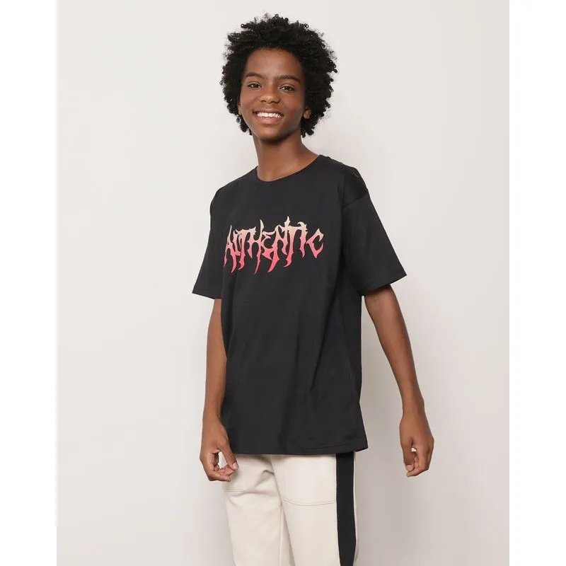 Camiseta Juvenil Manga Curta Estampa Autentic Preta 14