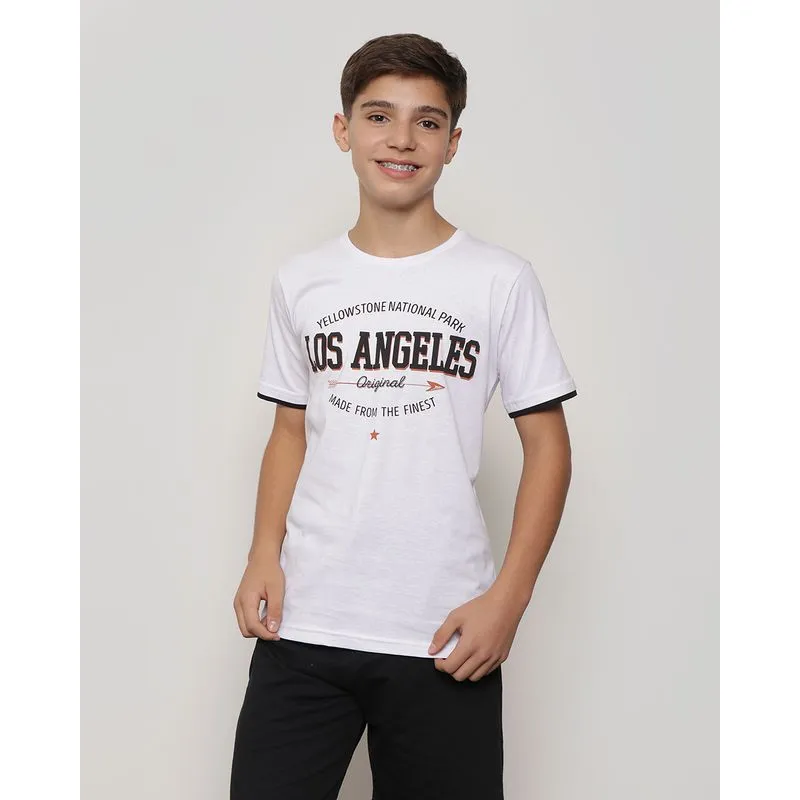 Camiseta Juvenil Manga Curta Estampa Los Angeles Branca 12
