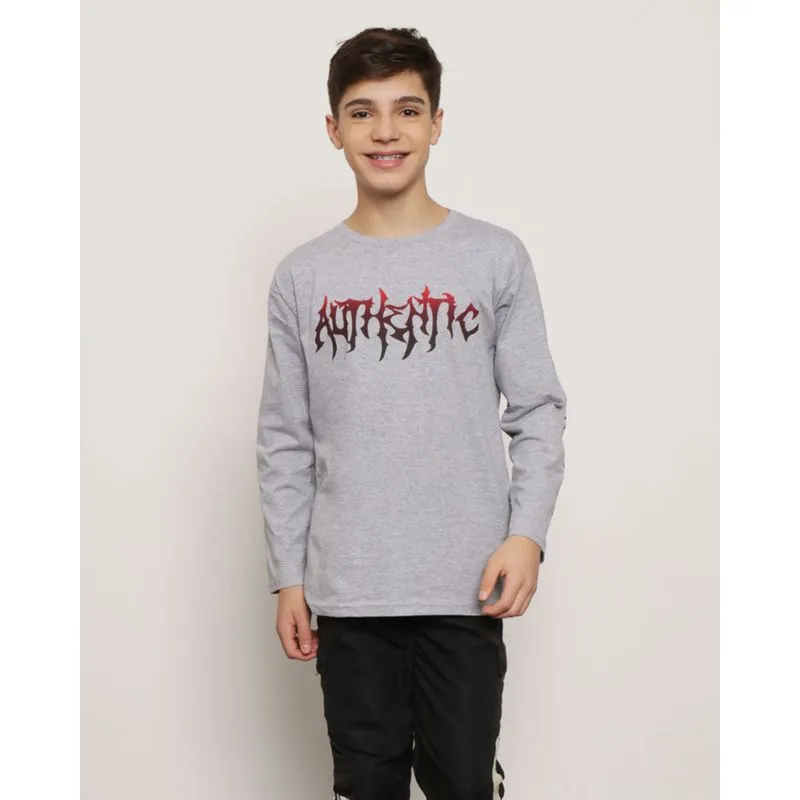 Camiseta Juvenil Manga Longa Estampa Autentic Mescla Cinza 16