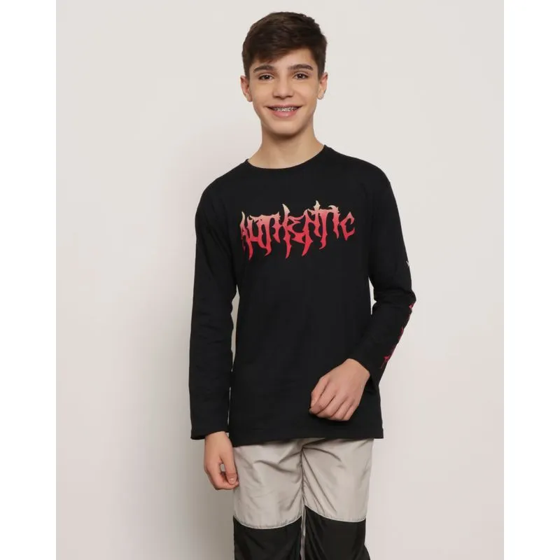 Camiseta Juvenil Manga Longa Estampa Autentic Preta 12