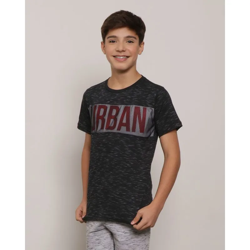 Camiseta Juvenil Flamê Manga Curta Recorte Tela Preta 14