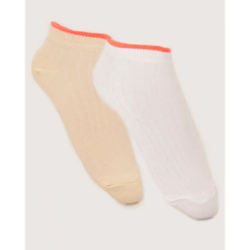 Kit 2 Pares de Meia Feminina Cano Baixo Branca e Bege 34 A 39
