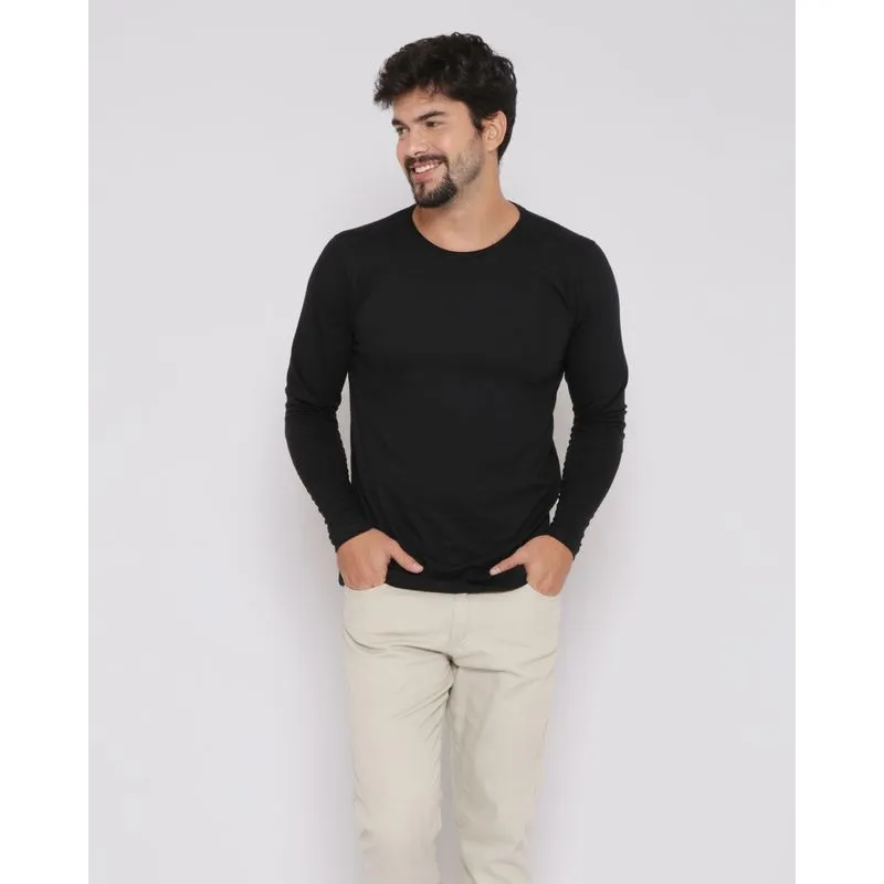 Camiseta Masculina Básica Manga Longa Preta GG