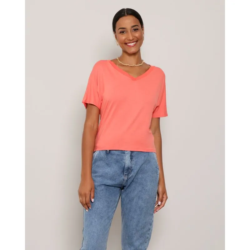 Blusa Feminina Decote V Lisa Laranja G