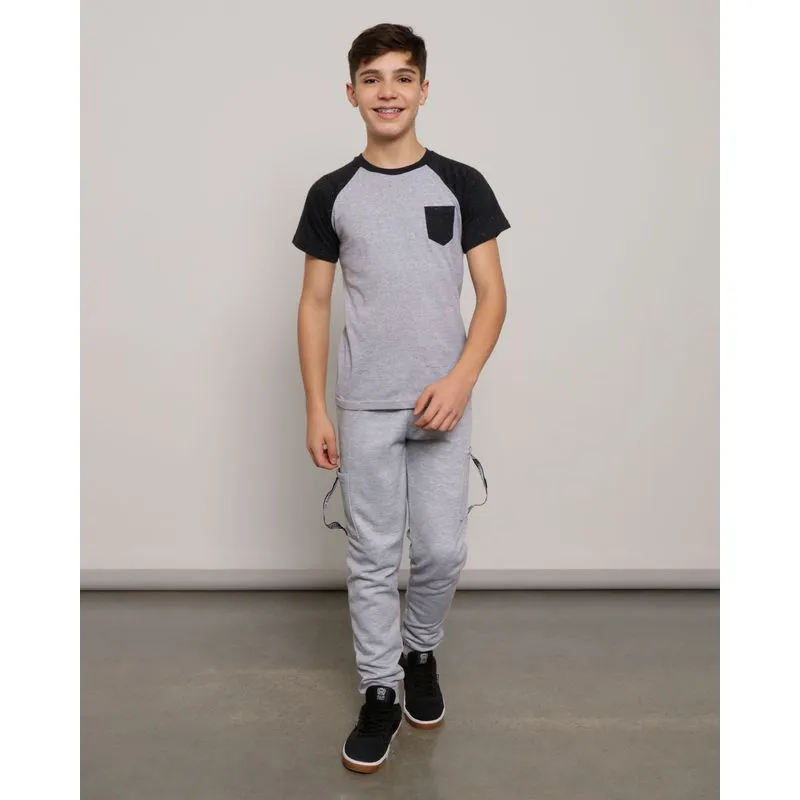 Calça Juvenil Moletom Jogger Bolso Cargo Cinza 14