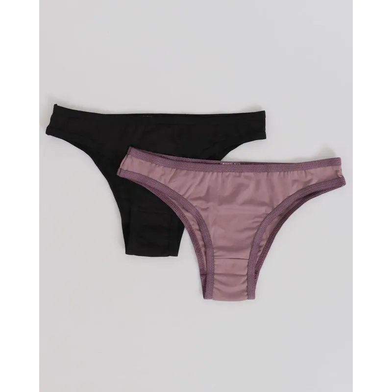 Kit 2 Calcinhas Biquíni Lisas Lilás e Preto P