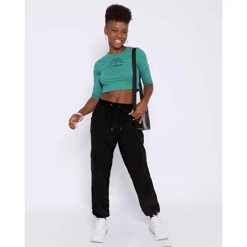 Calça Feminina Jogger Com Bolso Cargo Preta M