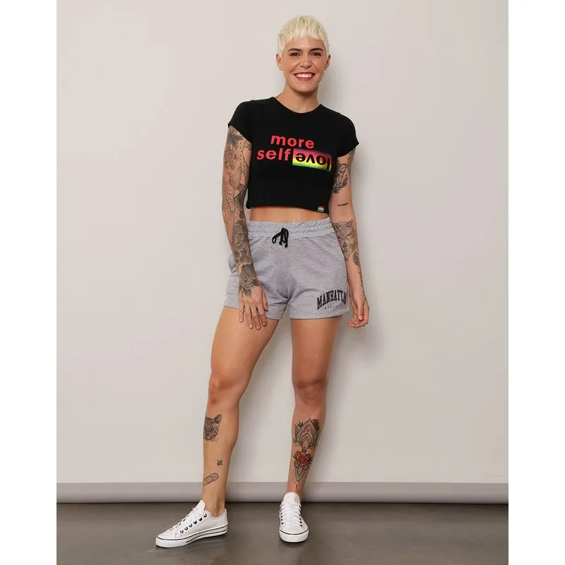 Short Moletinho Feminino Estampa Cinza P