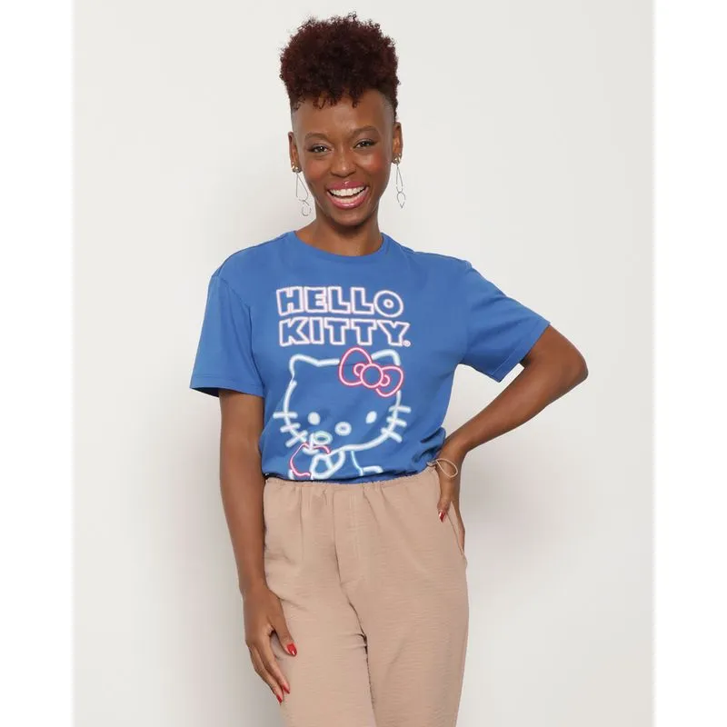 Camiseta Feminina Com Estampa Hello Kitty Azul G
