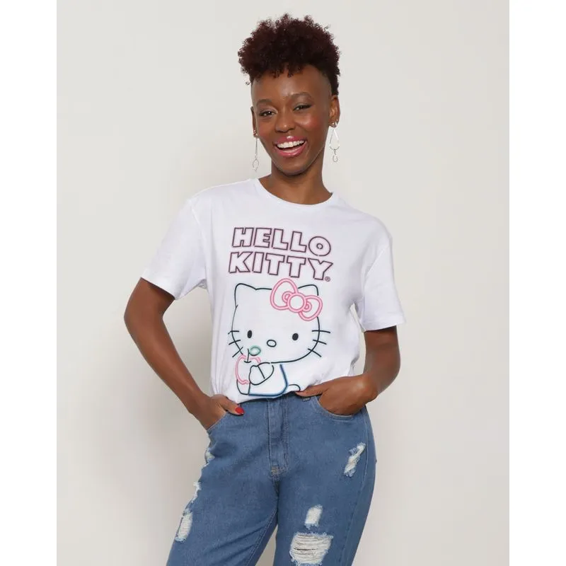 Camiseta Feminina Com Estampa Hello Kitty Branca GG