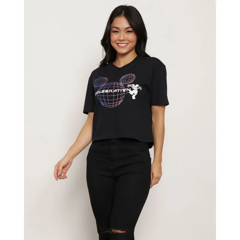 Blusa Cropped Feminina Disney Preta P