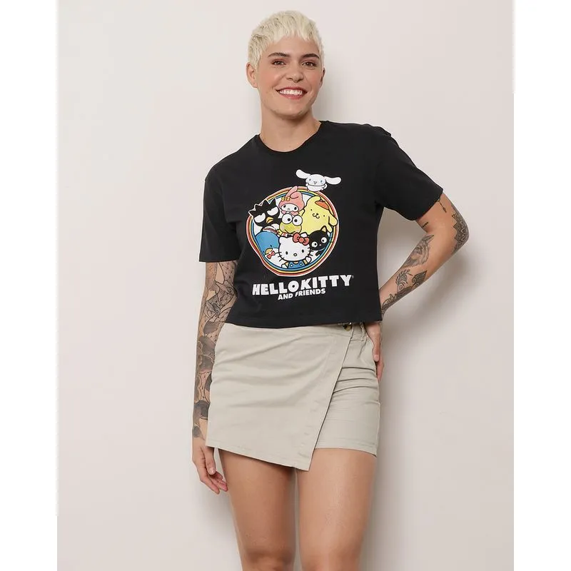 Blusa Feminina Cropped Hello Kitty Preto P