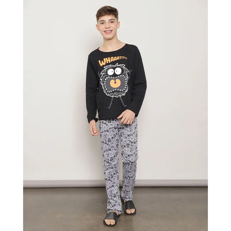 Pijama Juvenil Longo Estampa Monstrinho Preto 16