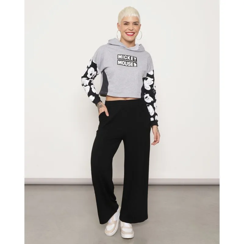 Calça Feminina Moletinho Com Bolso Wide Leg Preta M