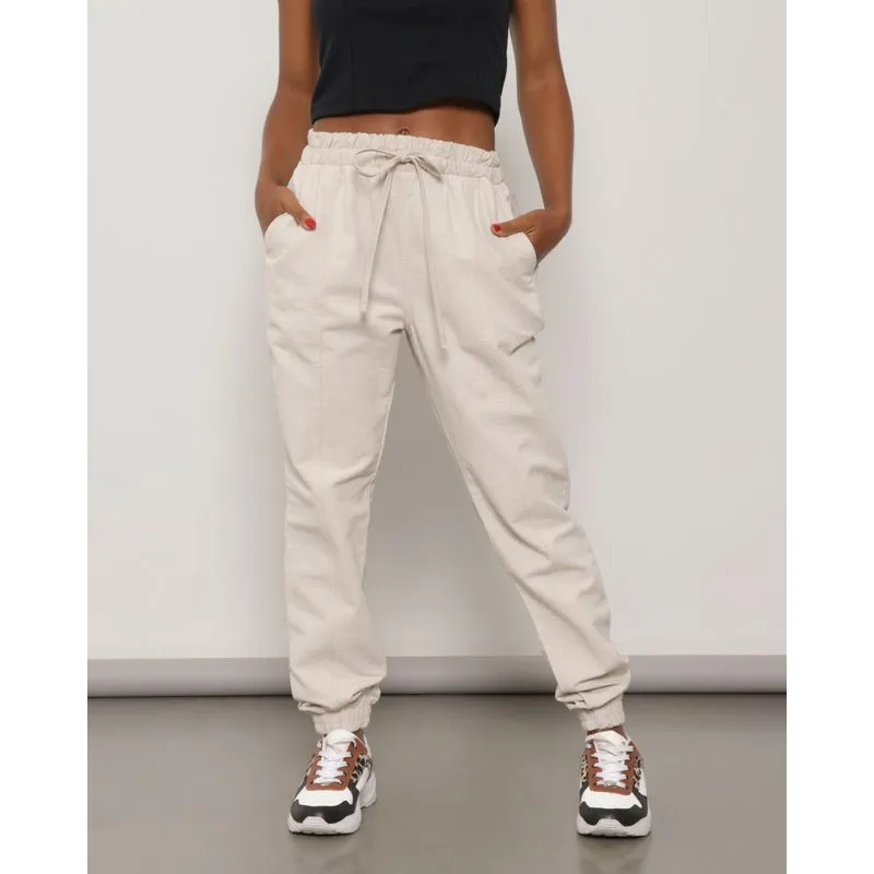 Calça Feminina Sarja Com Costura Jogger Bege 44