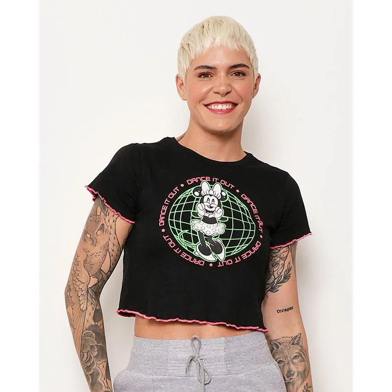 Blusa Feminina Cropped Disney Minnie Frufru Preta M