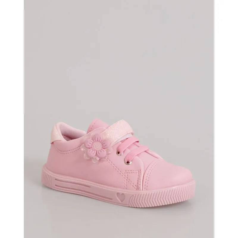 Tênis Infantil Aplique Flor Glitter Rosa 26