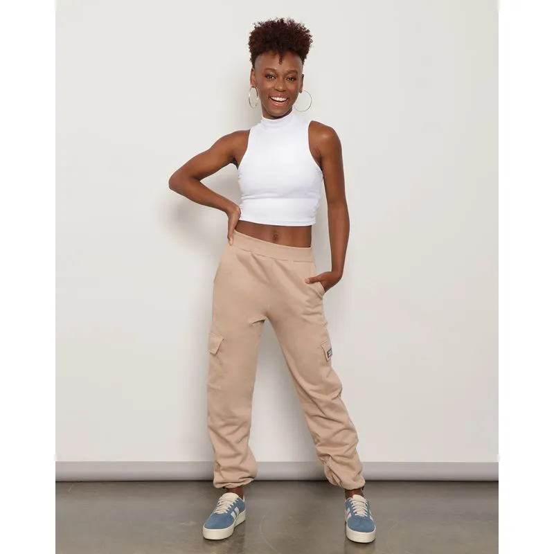Calça Moletom Feminina Jogger Bolso Cargo Bege G