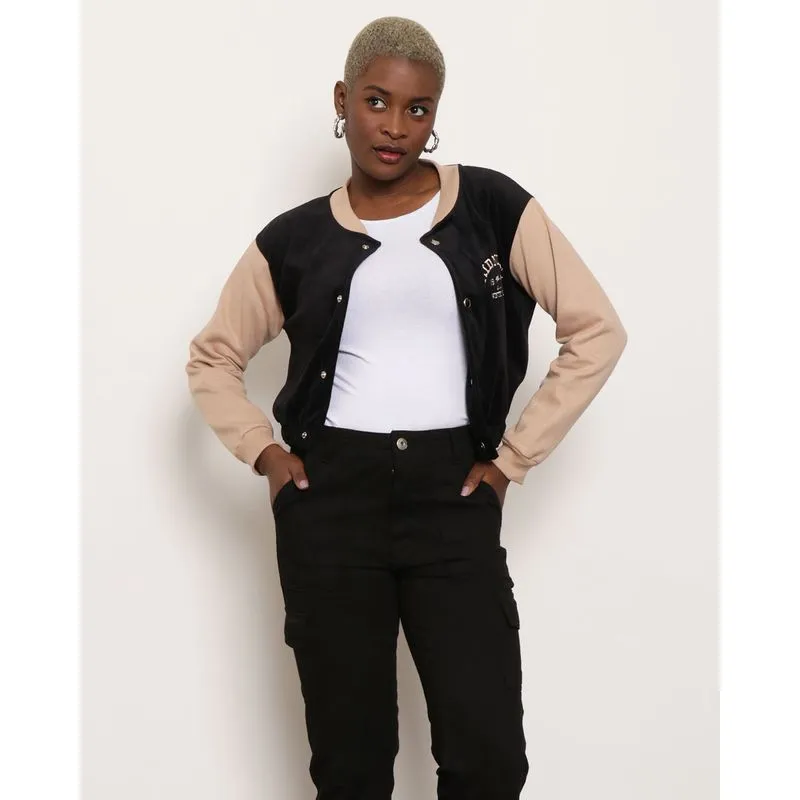 Jaqueta Feminina Bomber Plush Bordada Marrom GG