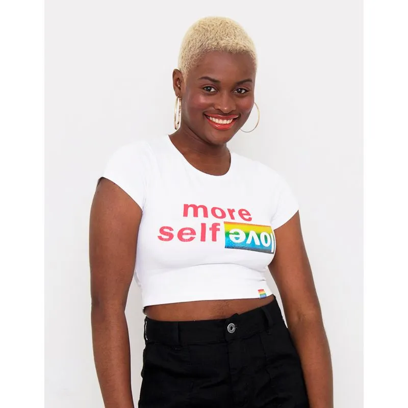 Camiseta Feminina Cropped com Estampa Manga Curta Branca G