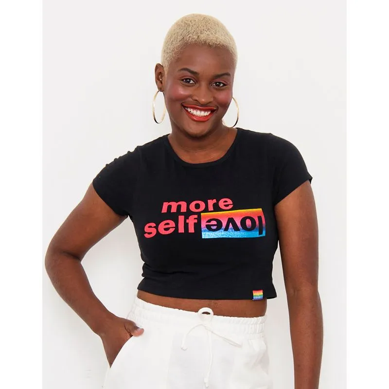 Camiseta Feminina Cropped com Estampa Manga Curta Preta M