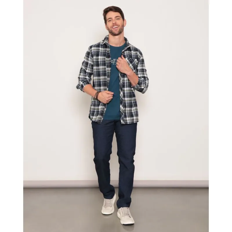 Calça Jeans Masculina Slim Com Bolso Azul Escuro 42