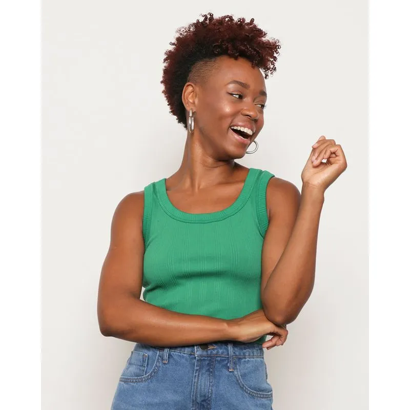 Regata Feminina Cropped Canelada Sem Costura Verde G
