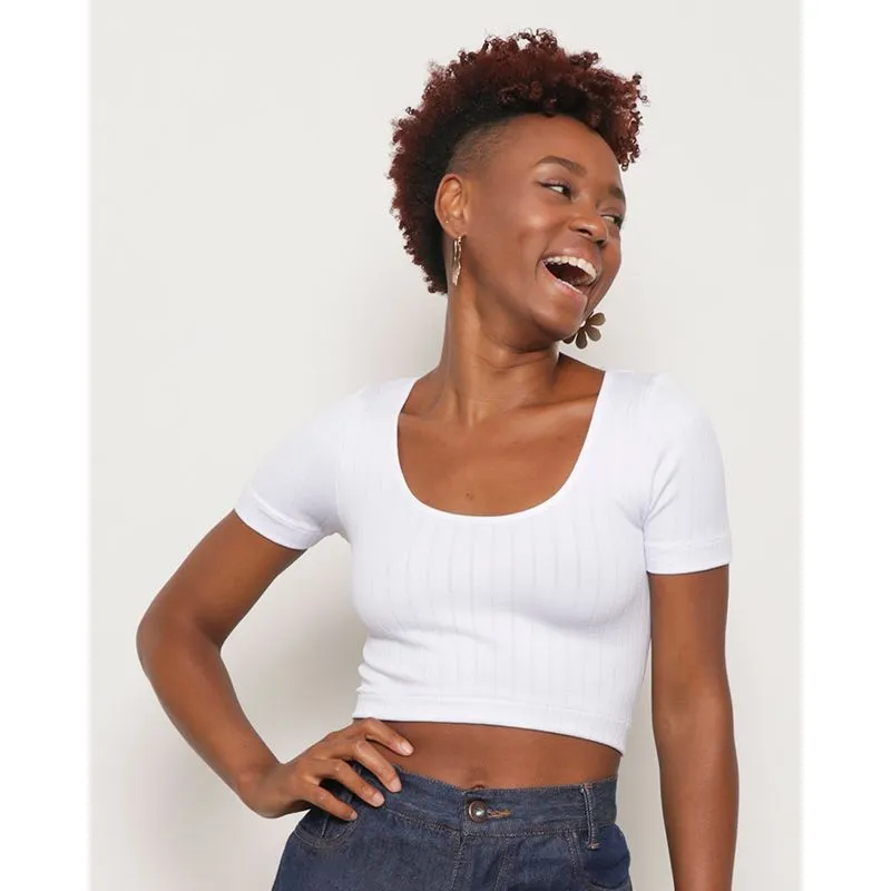 Blusa Feminina Cropped Canelada Sem Costura Branca G