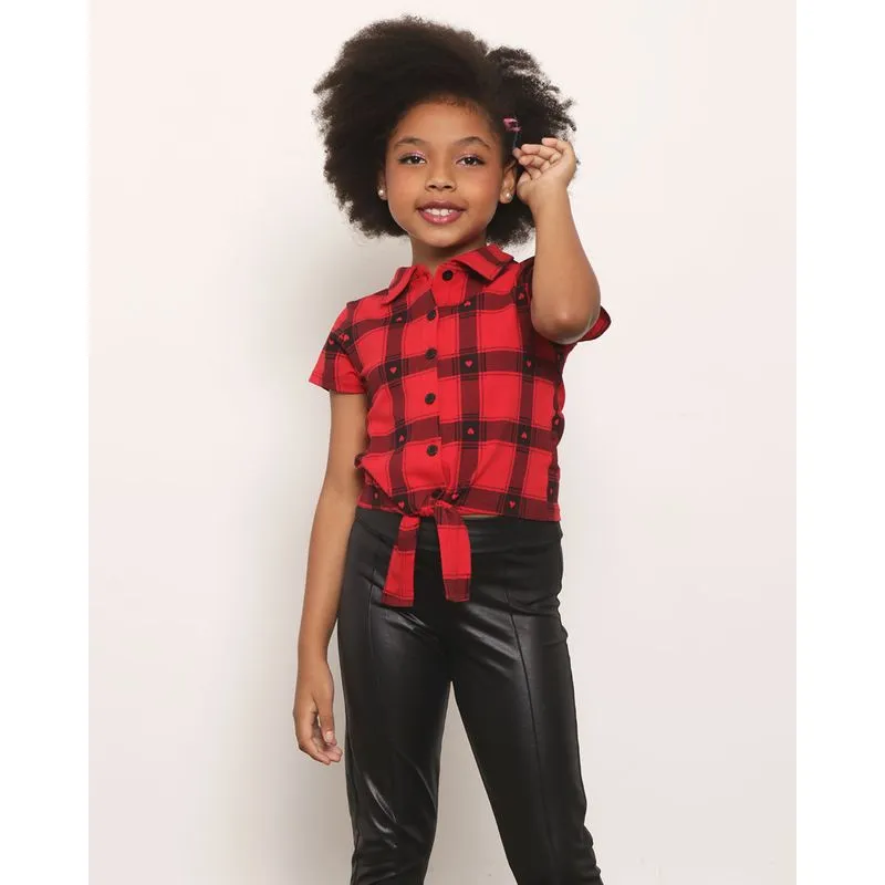 Blusa Infantil Gola Estampada Xadrez Vermelho 4