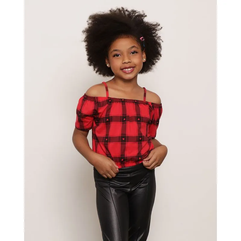 Blusa Infantil Ciganinha Estampada Xadrez Vermelho 6