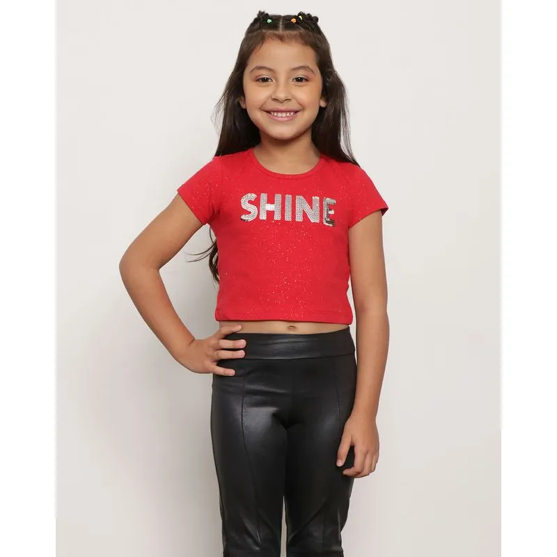 Blusa Infantil Manga Curta Estampa Brilho Vermelha 8