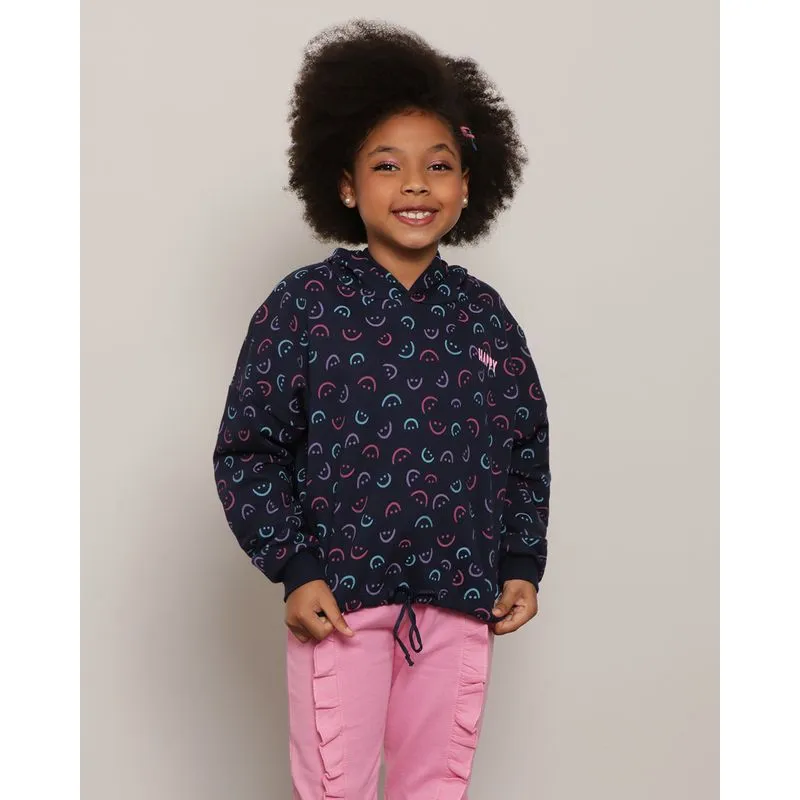 Blusão Infantil Manga Longa Capuz Estampada Azul 10