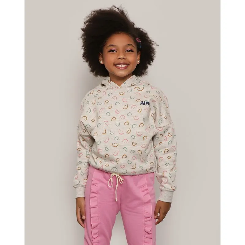 Blusão Infantil Manga Longa Capuz Estampada Cinza 10