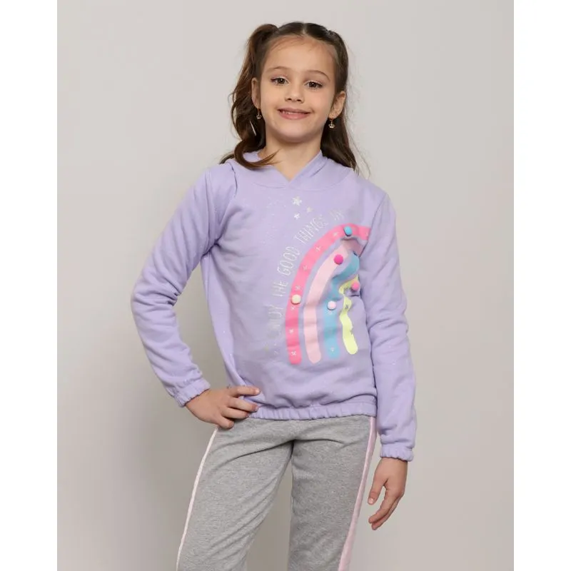 Blusão Moletom Infantil Pompom Lilás 10